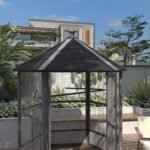 69" Wooden Hexagonal Outdoor Aviary Flight Bird Cage With Covered Roof, Light Gray - Image 2