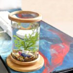 Small Office Glass Aquarium Bamboo Base Mini Fish Tank Decoration Fish Bowl - Image 2