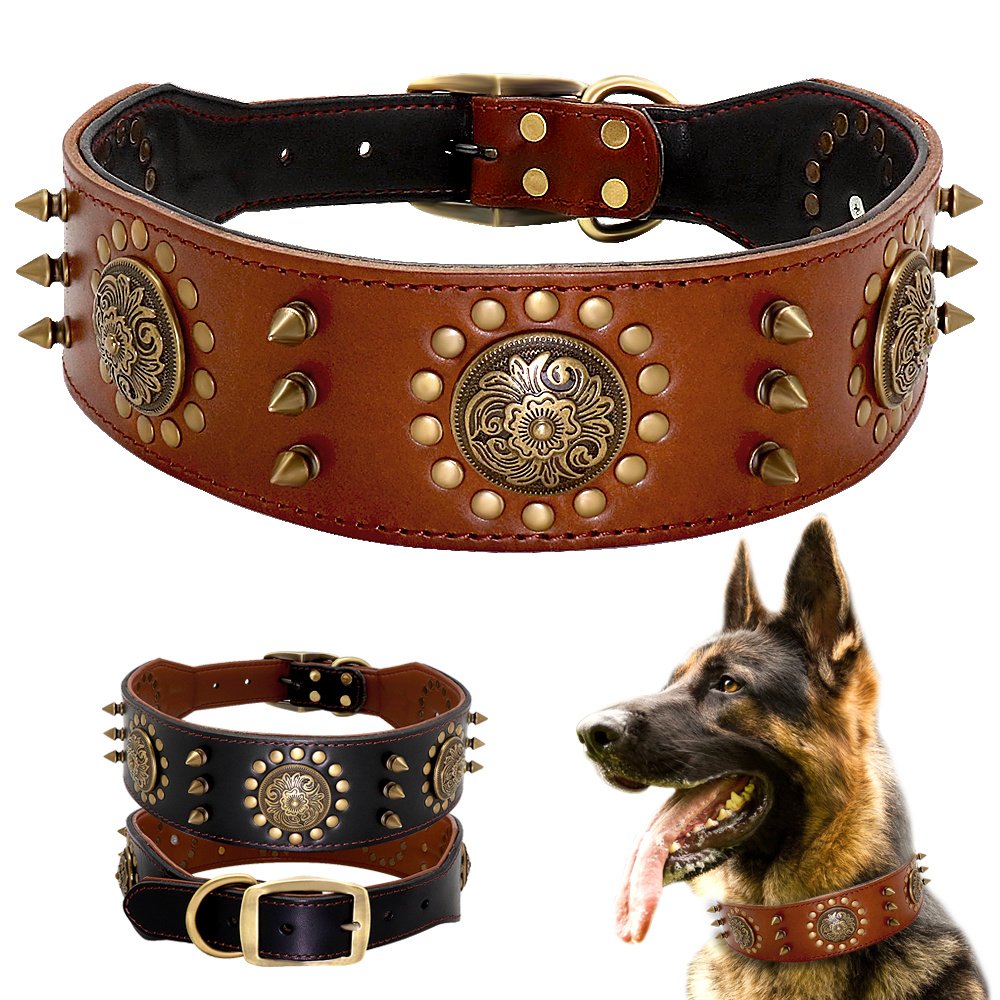 1640839210189.jpg Leather Stud Dog Collar Large Dog Anti-Bite Stud Dog Collar - Image 1