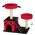 Halloween Cat Climbing Frame Gothic Cat Tree, Cat Tower With Spacious Cat Condo, 2 Padded Perches, Spider Toy, Scratching Posts, Scratching Ladder For Large Cats, Red & Black - Image 10