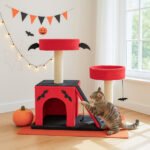 Halloween Cat Climbing Frame Gothic Cat Tree, Cat Tower With Spacious Cat Condo, 2 Padded Perches, Spider Toy, Scratching Posts, Scratching Ladder For Large Cats, Red & Black - Image 2