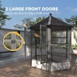 69" Wooden Hexagonal Outdoor Aviary Flight Bird Cage With Covered Roof, Light Gray - Image 6
