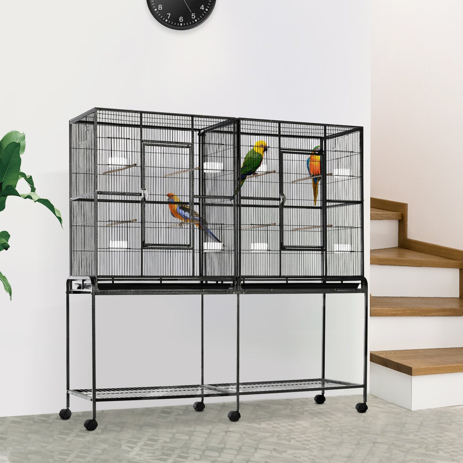 50992a90-2936-4f97-9483-a3c92c0e9c51.jpg Rolling 65"L Bird Cage w/ Storage Shelf Wood Perch Food Container - Image 1