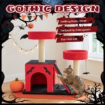 Halloween Cat Climbing Frame Gothic Cat Tree, Cat Tower With Spacious Cat Condo, 2 Padded Perches, Spider Toy, Scratching Posts, Scratching Ladder For Large Cats, Red & Black - Image 3