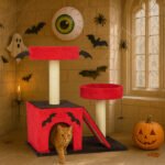 Halloween Cat Climbing Frame Gothic Cat Tree, Cat Tower With Spacious Cat Condo, 2 Padded Perches, Spider Toy, Scratching Posts, Scratching Ladder For Large Cats, Red & Black - Image 9
