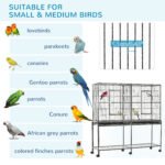 Rolling 65"L Bird Cage w/ Storage Shelf Wood Perch Food Container - Image 3