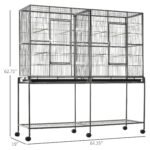 Rolling 65"L Bird Cage w/ Storage Shelf Wood Perch Food Container - Image 6
