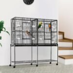 Rolling 65"L Bird Cage w/ Storage Shelf Wood Perch Food Container - Image 4