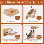 Cat Wall Furniture Set Of 4 With Hammock 2-step Cat Tree And Perch - Image 3