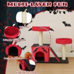 Halloween Cat Climbing Frame Gothic Cat Tree, Cat Tower With Spacious Cat Condo, 2 Padded Perches, Spider Toy, Scratching Posts, Scratching Ladder For Large Cats, Red & Black - Image 8