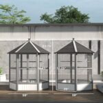 69" Wooden Hexagonal Outdoor Aviary Flight Bird Cage With Covered Roof, Light Gray - Image 5